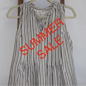 Sleeveless White/Blue Stripe Mini Dress